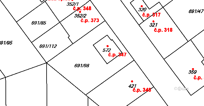 Hrotovice 347 na parcele st. 572 v KÚ Hrotovice, Katastrální mapa