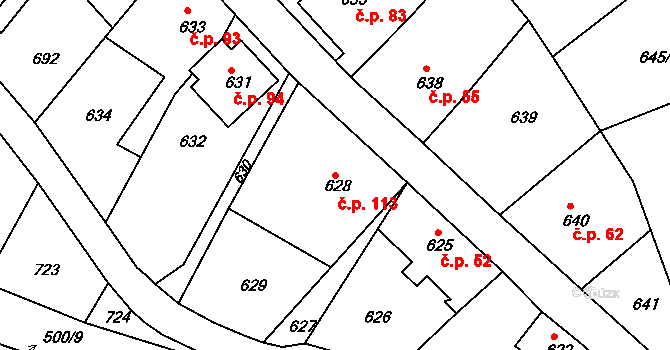 Děčín XXXII-Boletice nad Labem 113, Děčín na parcele st. 628 v KÚ Boletice nad Labem, Katastrální mapa