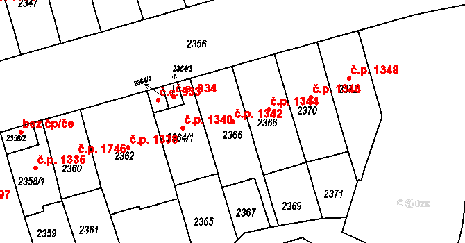Černá Pole 1342, Brno na parcele st. 2366 v KÚ Černá Pole, Katastrální mapa
