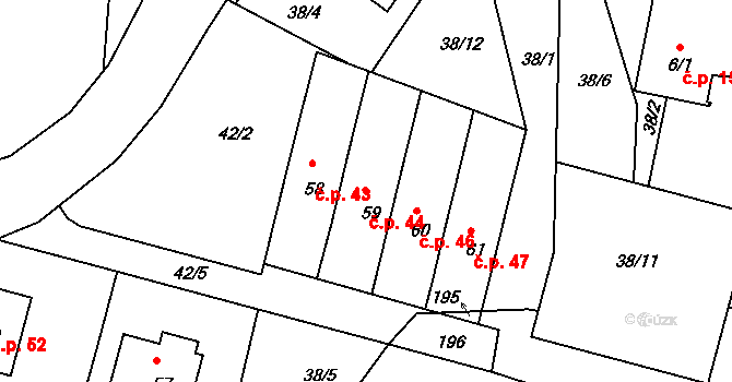 Sedlec 44 na parcele st. 59 v KÚ Sedlec u Českých Budějovic, Katastrální mapa