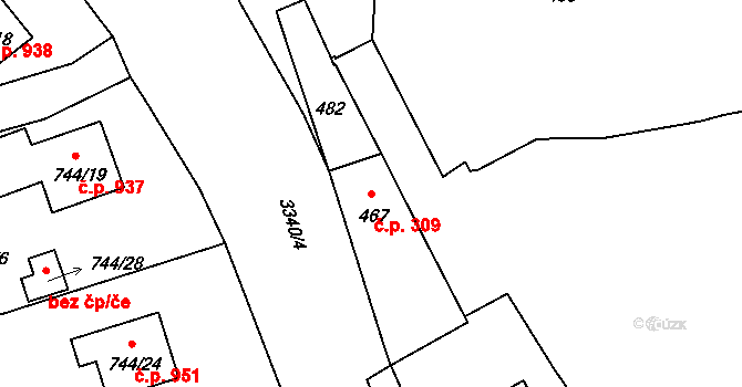 Pelhřimov 309 na parcele st. 467 v KÚ Pelhřimov, Katastrální mapa