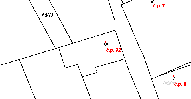 Hleďsebe 32, Lhotka na parcele st. 38 v KÚ Hleďsebe, Katastrální mapa