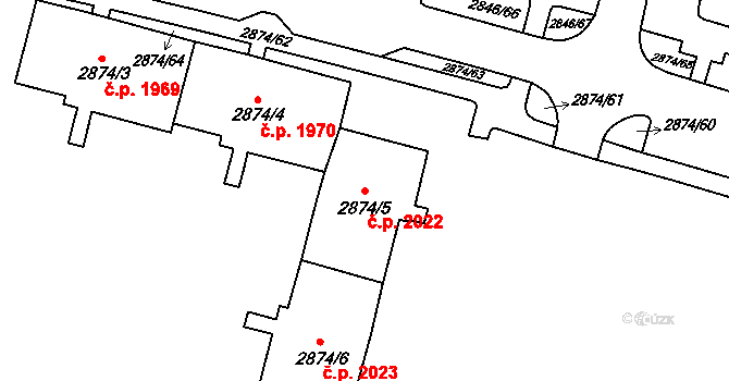 Sokolov 2022 na parcele st. 2874/5 v KÚ Sokolov, Katastrální mapa