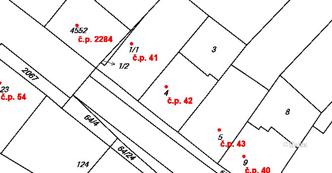 Skuhrov 42, Velký Borek na parcele st. 4 v KÚ Skuhrov u Mělníka, Katastrální mapa