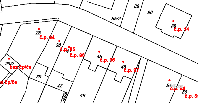 Dalovice 96 na parcele st. 45 v KÚ Dalovice u Mladé Boleslavi, Katastrální mapa