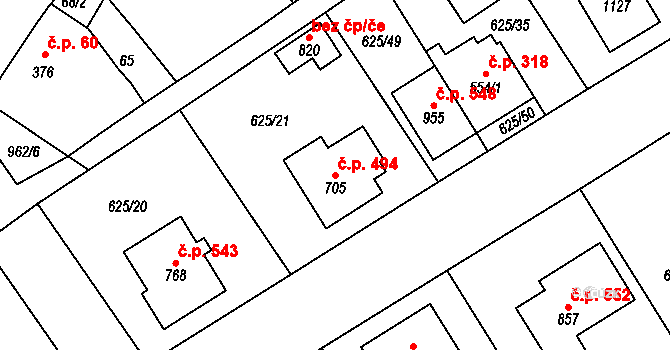 Borohrádek 494 na parcele st. 705 v KÚ Borohrádek, Katastrální mapa