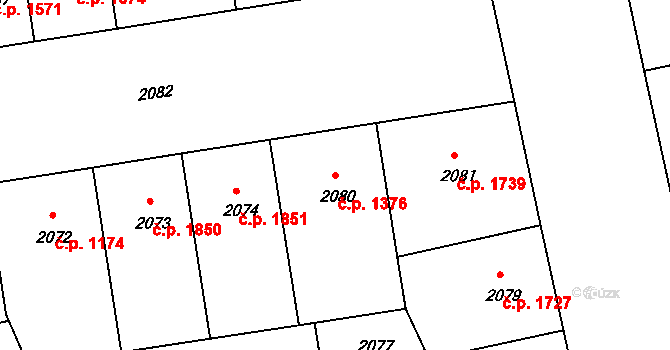 Žižkov 1376, Praha na parcele st. 2080 v KÚ Žižkov, Katastrální mapa