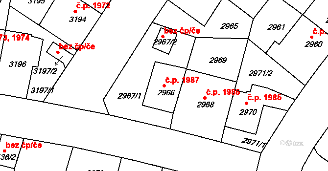 Žižkov 1987, Praha na parcele st. 2966 v KÚ Žižkov, Katastrální mapa