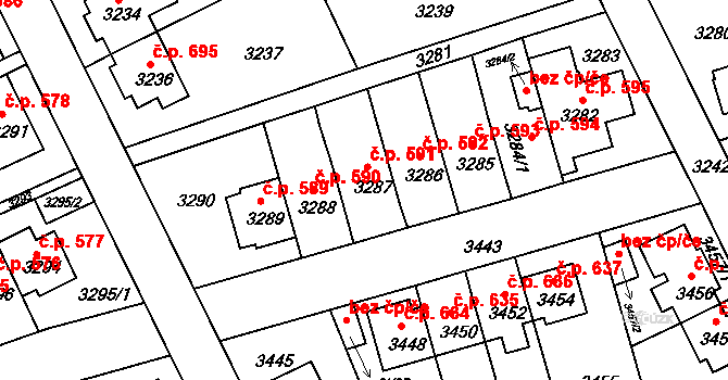 Záběhlice 591, Praha na parcele st. 3287 v KÚ Záběhlice, Katastrální mapa