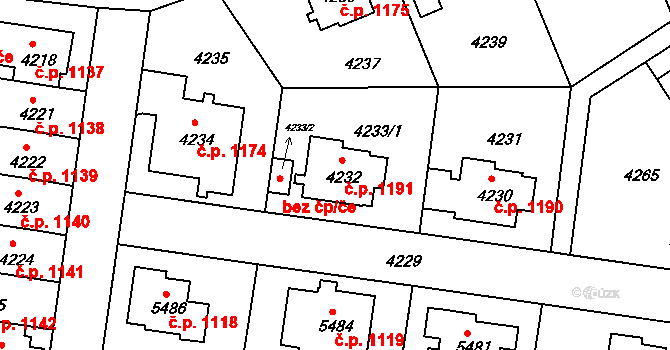 Záběhlice 1191, Praha na parcele st. 4232 v KÚ Záběhlice, Katastrální mapa