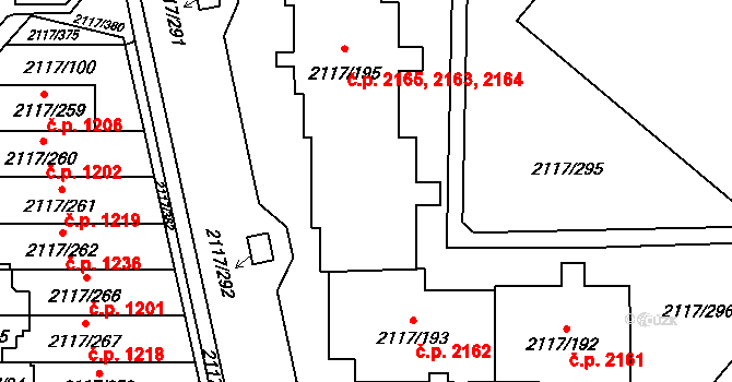 Chodov 2164, Praha na parcele st. 2117/195 v KÚ Chodov, Katastrální mapa