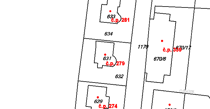 Velká Chuchle 279, Praha na parcele st. 631 v KÚ Velká Chuchle, Katastrální mapa
