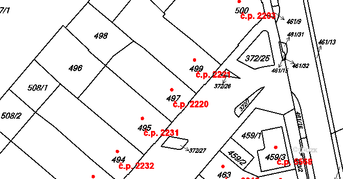 Chomutov 2220 na parcele st. 497 v KÚ Chomutov II, Katastrální mapa