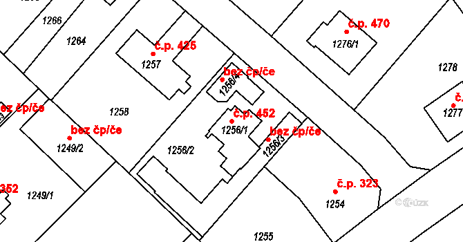 Liberec XI-Růžodol I 452, Liberec na parcele st. 1256/1 v KÚ Růžodol I, Katastrální mapa