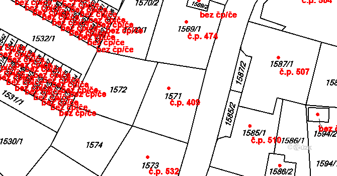 Liberec XIV-Ruprechtice 409, Liberec na parcele st. 1571 v KÚ Ruprechtice, Katastrální mapa