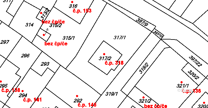 Pražské Předměstí 318, Bílina na parcele st. 317/2 v KÚ Bílina, Katastrální mapa