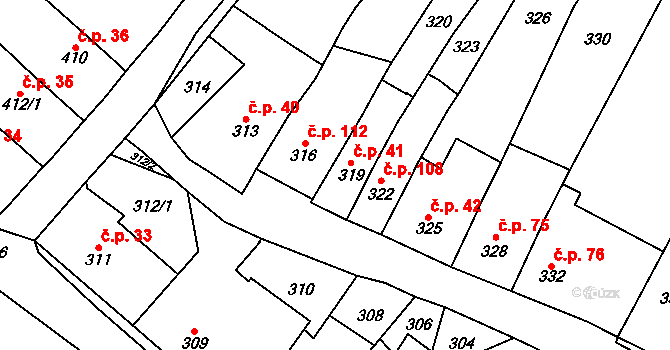 Rozdrojovice 41 na parcele st. 319 v KÚ Rozdrojovice, Katastrální mapa