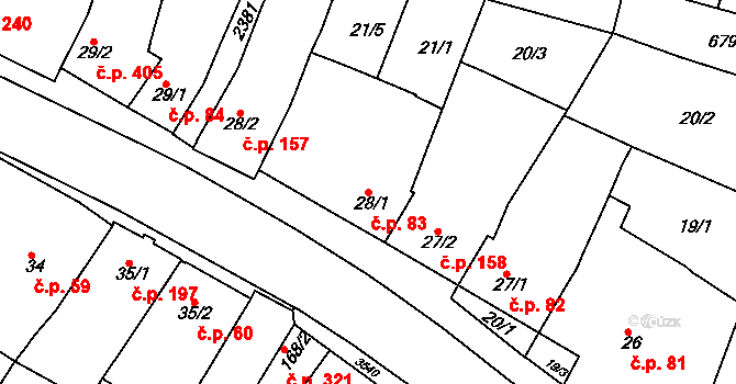 Rosice 83 na parcele st. 28/1 v KÚ Rosice u Brna, Katastrální mapa