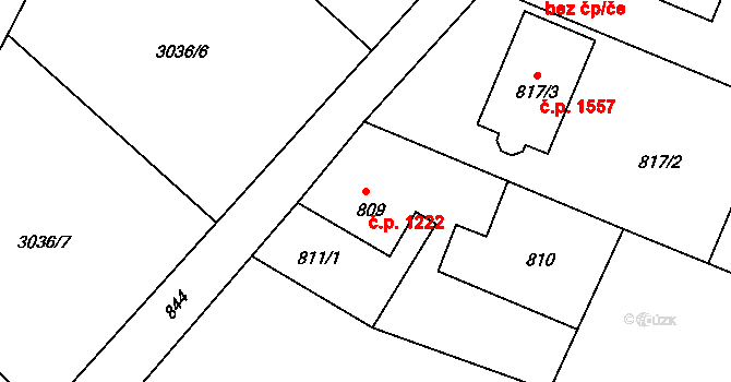 Rumburk 1 1222, Rumburk na parcele st. 809 v KÚ Rumburk, Katastrální mapa