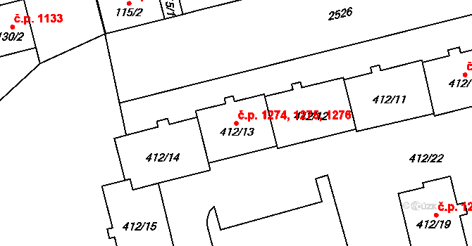 Doubravka 1274,1275,1276, Plzeň na parcele st. 412/13 v KÚ Doubravka, Katastrální mapa