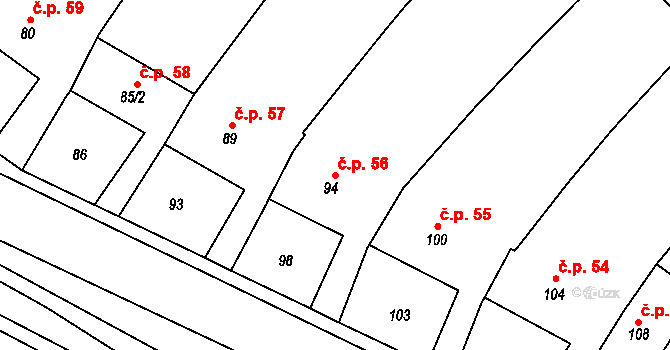 Troubsko 56 na parcele st. 94 v KÚ Troubsko, Katastrální mapa