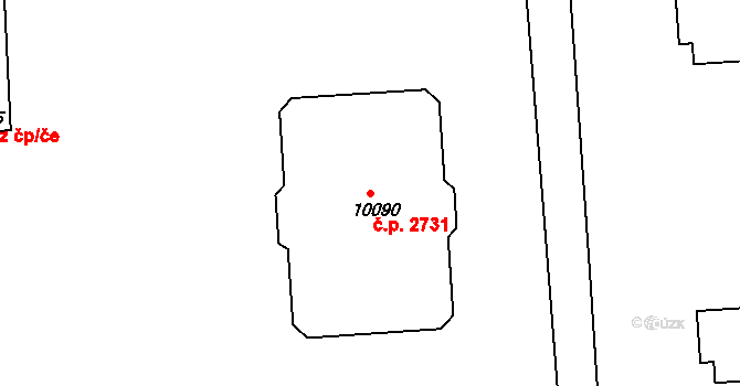 Zelené Předměstí 2731, Pardubice na parcele st. 10090 v KÚ Pardubice, Katastrální mapa