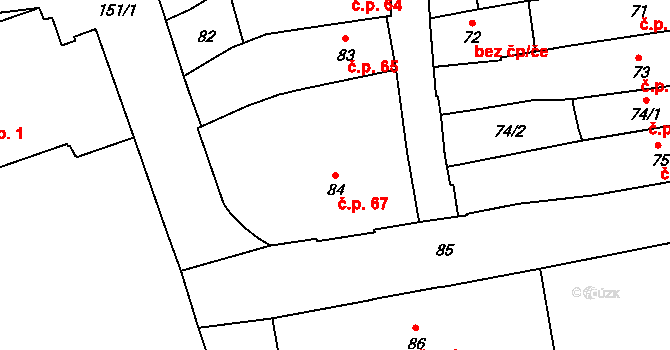 Valašské Meziříčí 67 na parcele st. 84 v KÚ Valašské Meziříčí-město, Katastrální mapa