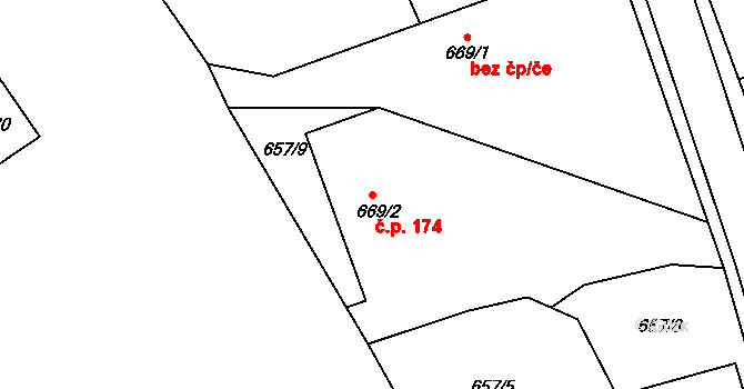 Olivětín 174, Broumov na parcele st. 669/2 v KÚ Broumov, Katastrální mapa