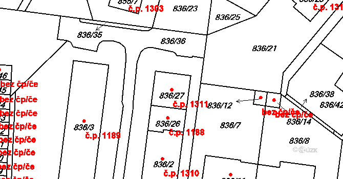 Rýmařov 1311 na parcele st. 836/27 v KÚ Rýmařov, Katastrální mapa