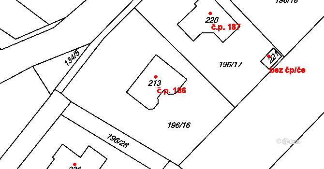 Vysoké Chvojno 186 na parcele st. 213 v KÚ Vysoké Chvojno, Katastrální mapa