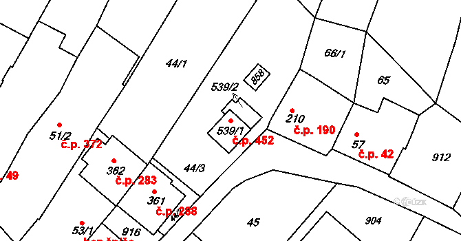 Sady 452, Uherské Hradiště na parcele st. 539/1 v KÚ Sady, Katastrální mapa