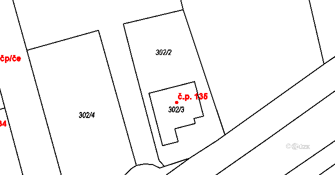 Bílovice 135, Bílovice-Lutotín na parcele st. 302/3 v KÚ Bílovice, Katastrální mapa