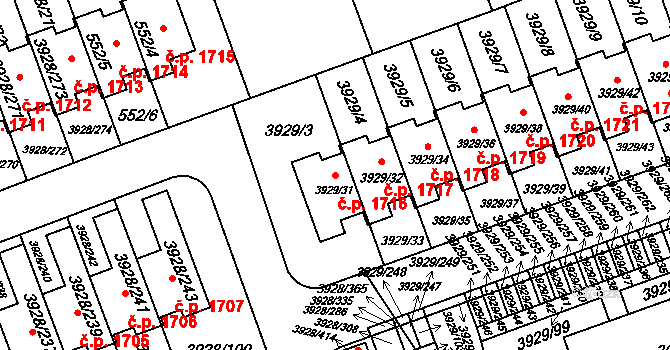 Úvaly 1716 na parcele st. 3929/31 v KÚ Úvaly u Prahy, Katastrální mapa