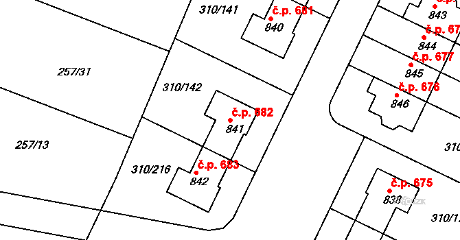 Dolní Břežany 682 na parcele st. 841 v KÚ Dolní Břežany, Katastrální mapa