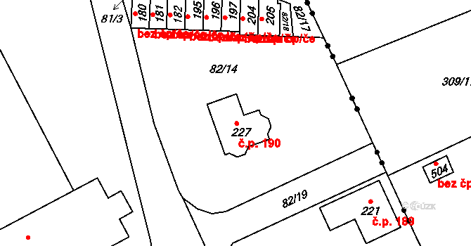 Chrastava 190 na parcele st. 227 v KÚ Chrastava II, Katastrální mapa