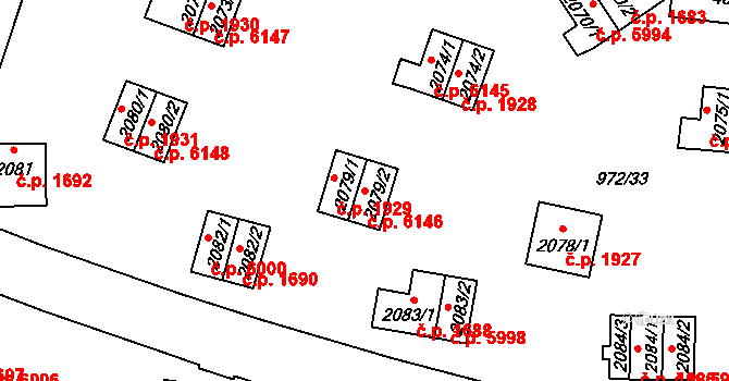 Zlín 6146 na parcele st. 2079/2 v KÚ Zlín, Katastrální mapa