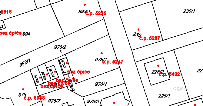 Třebovice 5247, Ostrava na parcele st. 975/1 v KÚ Třebovice ve Slezsku, Katastrální mapa