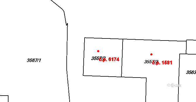 Poruba 6174, Ostrava na parcele st. 3557/2 v KÚ Poruba-sever, Katastrální mapa