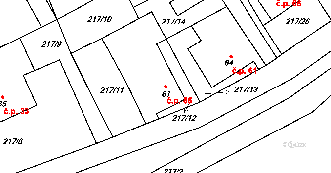 Koroužné 55 na parcele st. 61 v KÚ Koroužné, Katastrální mapa