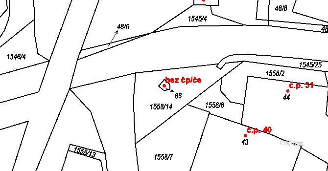 Okrouhlička 38721619 na parcele st. 88 v KÚ Okrouhlička, Katastrální mapa