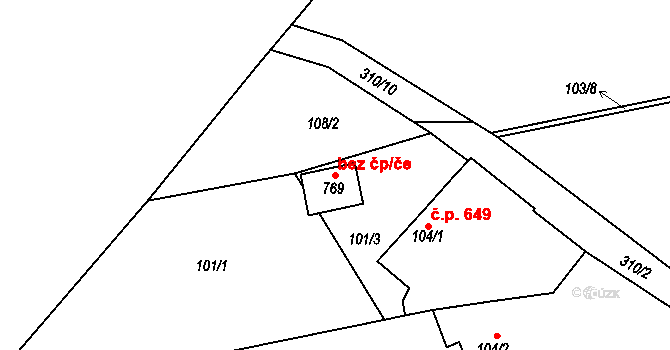 Rudná 39612619 na parcele st. 769 v KÚ Hořelice, Katastrální mapa