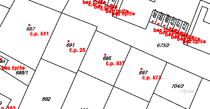 Želechovice nad Dřevnicí 537 na parcele st. 695 v KÚ Želechovice nad Dřevnicí, Katastrální mapa