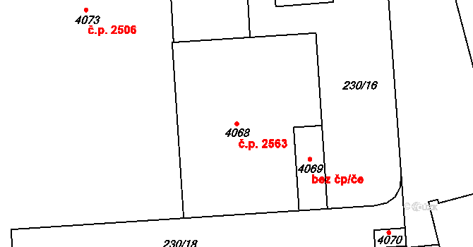 Blansko 2563 na parcele st. 4068 v KÚ Blansko, Katastrální mapa