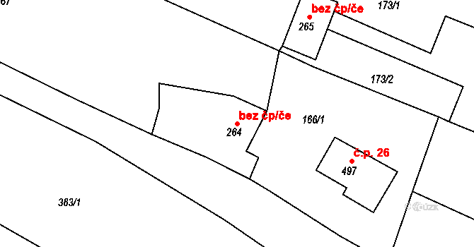 Žeravice 44587619 na parcele st. 264 v KÚ Žeravice u Kyjova, Katastrální mapa