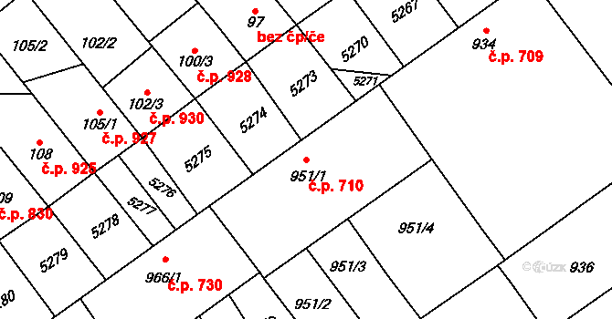 Ostrožská Nová Ves 710 na parcele st. 951/1 v KÚ Ostrožská Nová Ves, Katastrální mapa