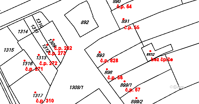 Nivnice 828 na parcele st. 893 v KÚ Nivnice, Katastrální mapa