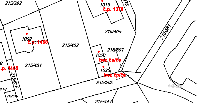 Rudná 49355619 na parcele st. 1020 v KÚ Hořelice, Katastrální mapa