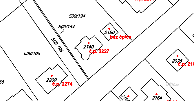 Nový Jičín 2227 na parcele st. 2149 v KÚ Nový Jičín-Horní Předměstí, Katastrální mapa