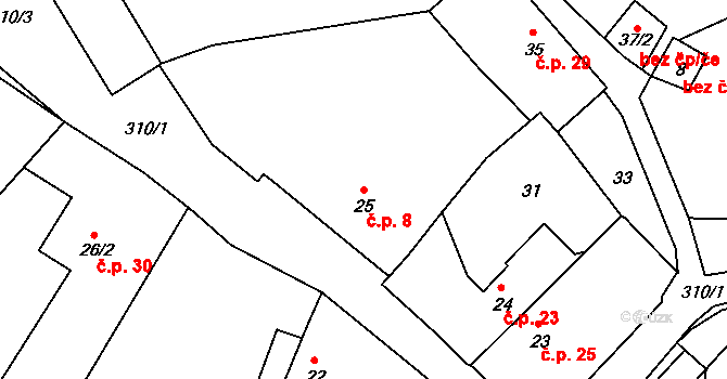Licoměřice 8, Lipovec na parcele st. 25 v KÚ Licoměřice, Katastrální mapa