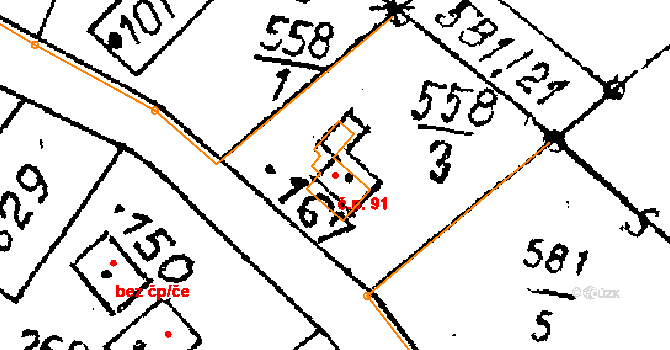 Dolní Rokytá 91, Rokytá na parcele st. 167 v KÚ Dolní Rokytá, Katastrální mapa